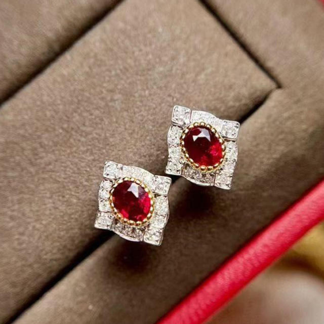 Vintage faux ruby diamond studs earrings
