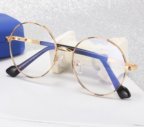 Vintage round shape metal rim blue light reading glasses