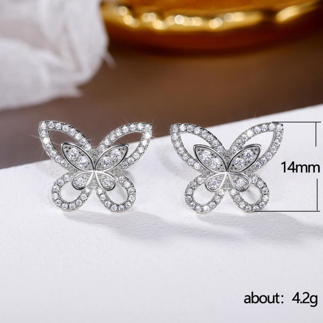 Korean fashion diamond butterfly studs earrings