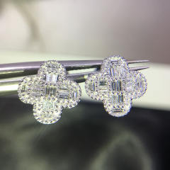 Korean fashion diamond clover studs earrings