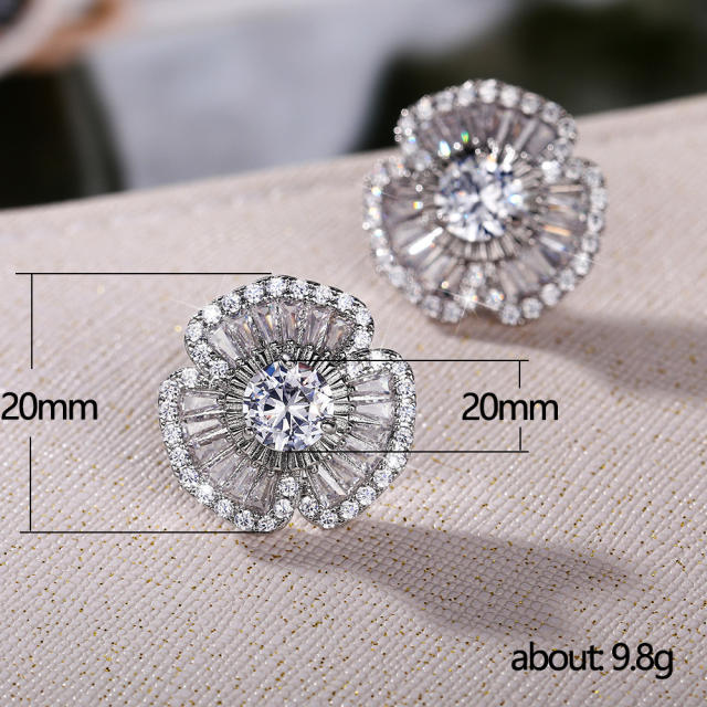 Elegant super shiny diamond clover studs earrings