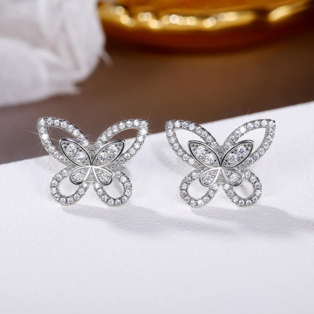 Korean fashion diamond butterfly studs earrings