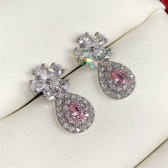 Sweet pink color drop diamond earrings