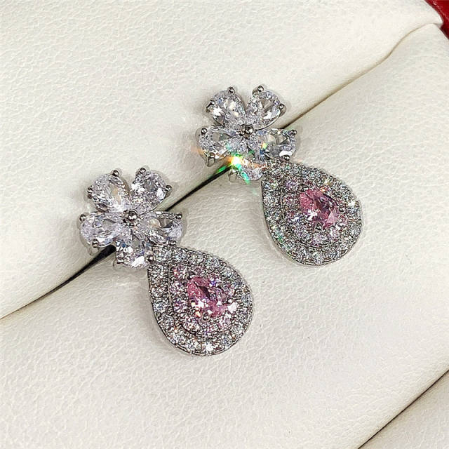 Sweet pink color drop diamond earrings
