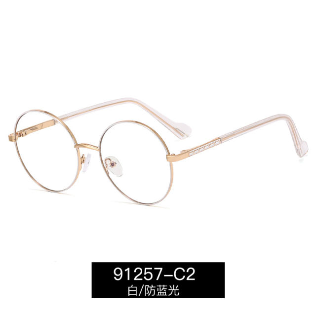 Vintage round shape metal rim blue light reading glasses