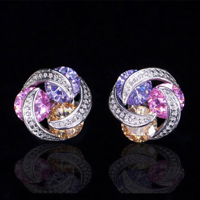 Fashionable colorful crystal beads round studs earrings