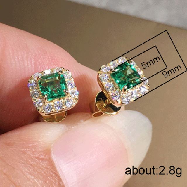 Easy match square emerald studs earrings