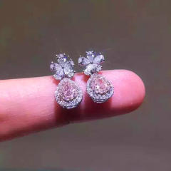 Sweet pink color drop diamond earrings