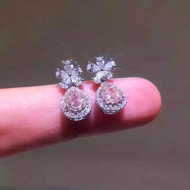 Sweet pink color drop diamond earrings