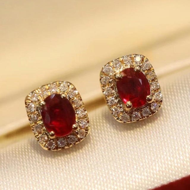 Vintage faux ruby statement studs earrings