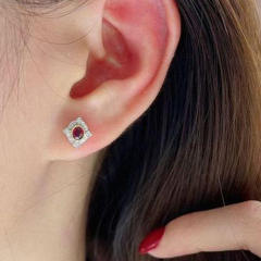 Vintage faux ruby diamond studs earrings