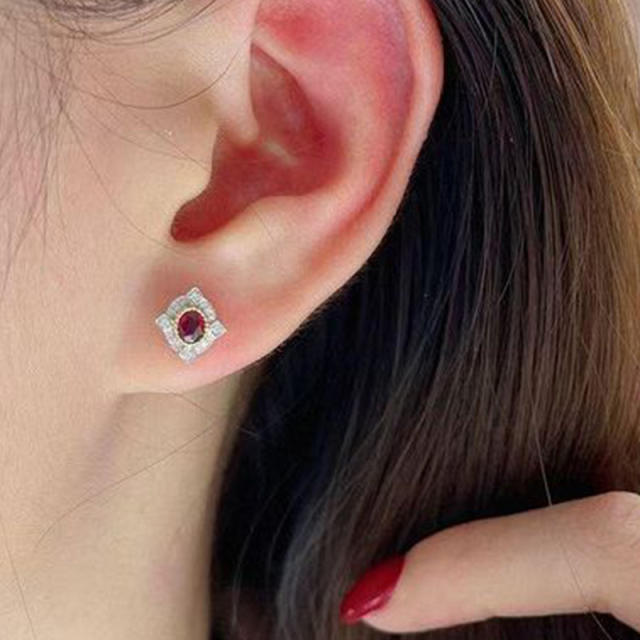 Vintage faux ruby diamond studs earrings
