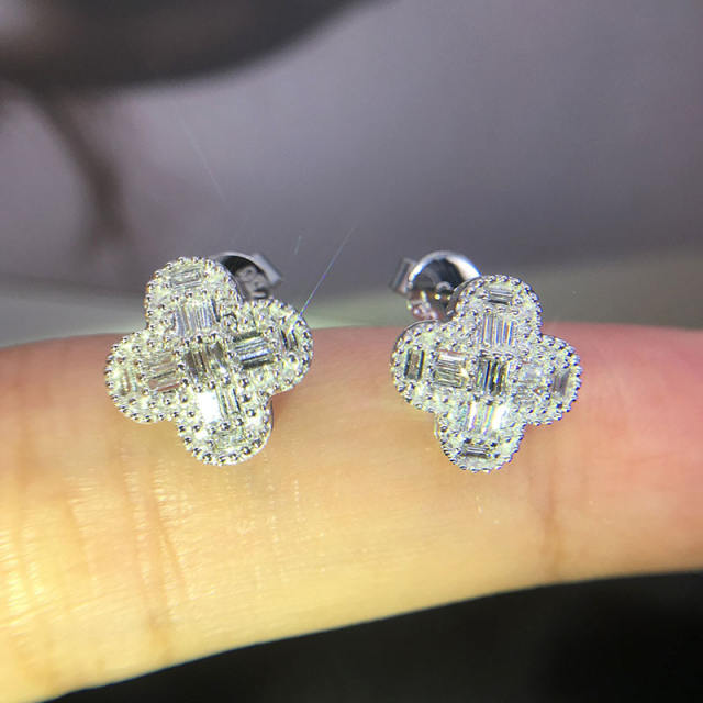 Korean fashion diamond clover studs earrings