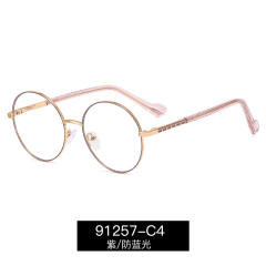 Vintage round shape metal rim blue light reading glasses