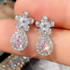 Sweet pink color drop diamond earrings