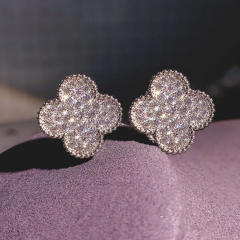 Classic diamond clover studs earrings