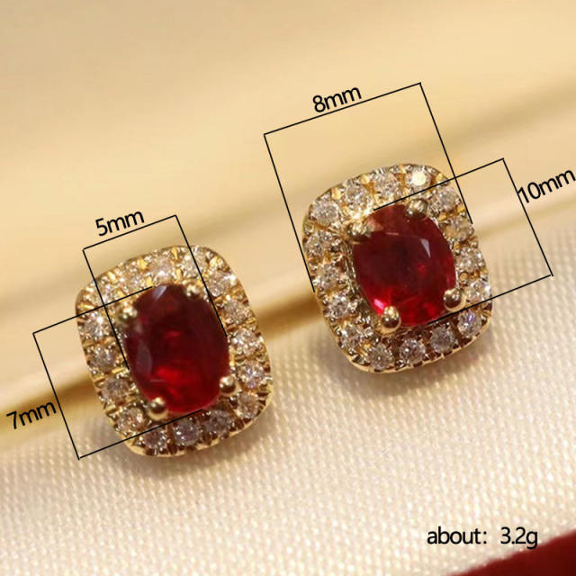 Vintage faux ruby statement studs earrings