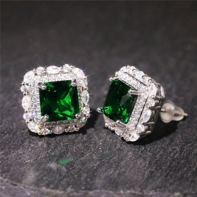 INS vintage square emerald studs earrings