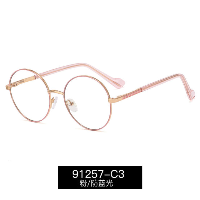 Vintage round shape metal rim blue light reading glasses