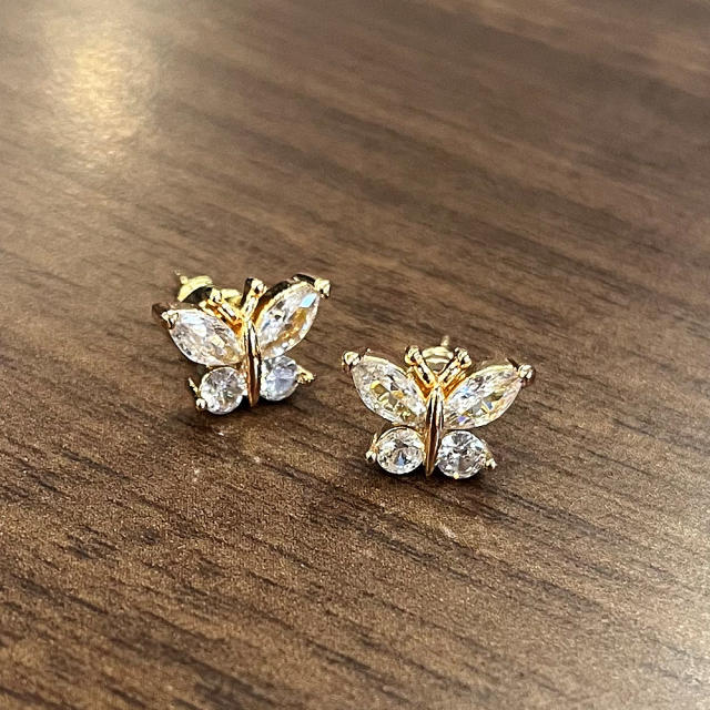 INS tiny diamond butterfly studs earrings