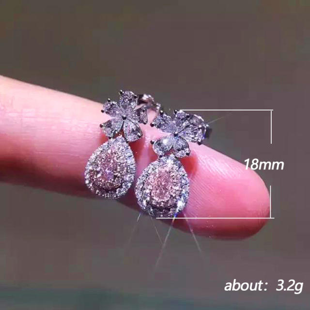 Sweet pink color drop diamond earrings