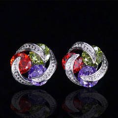 Fashionable colorful crystal beads round studs earrings
