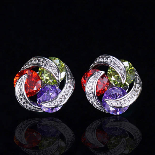 Fashionable colorful crystal beads round studs earrings
