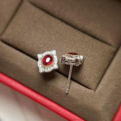 Vintage faux ruby diamond studs earrings
