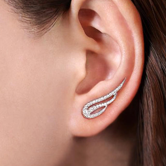 Korean fashion angel wing diamond studs earrings