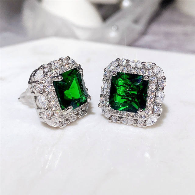 INS vintage square emerald studs earrings