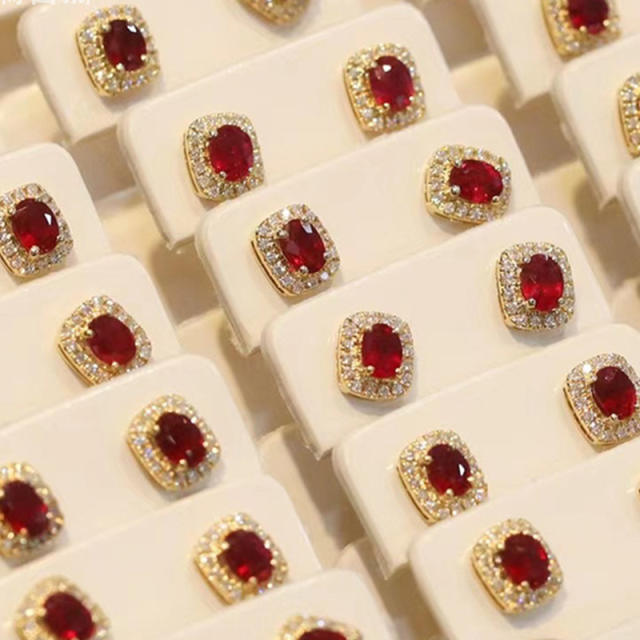 Vintage faux ruby statement studs earrings