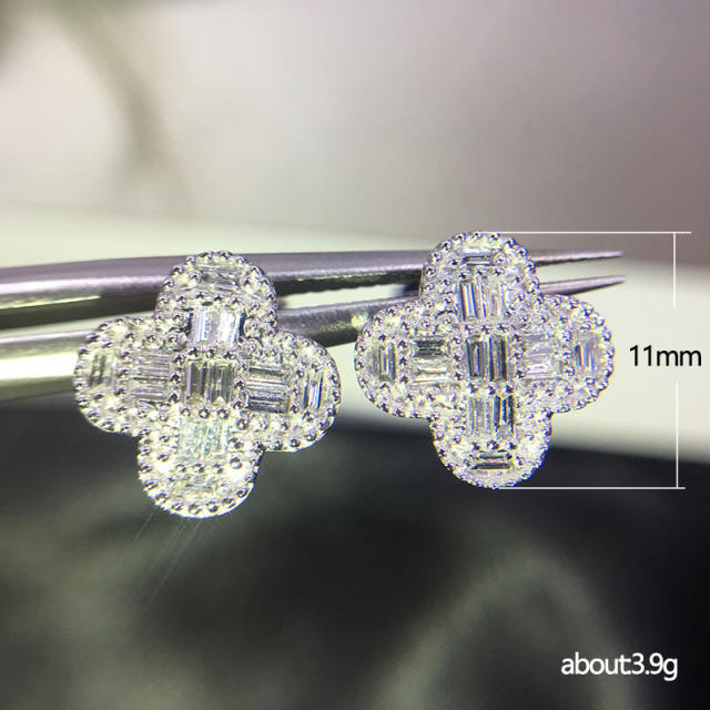 Korean fashion diamond clover studs earrings