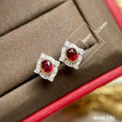 Vintage faux ruby diamond studs earrings