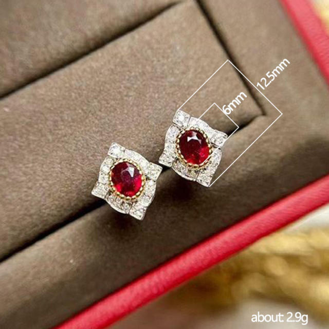 Vintage faux ruby diamond studs earrings