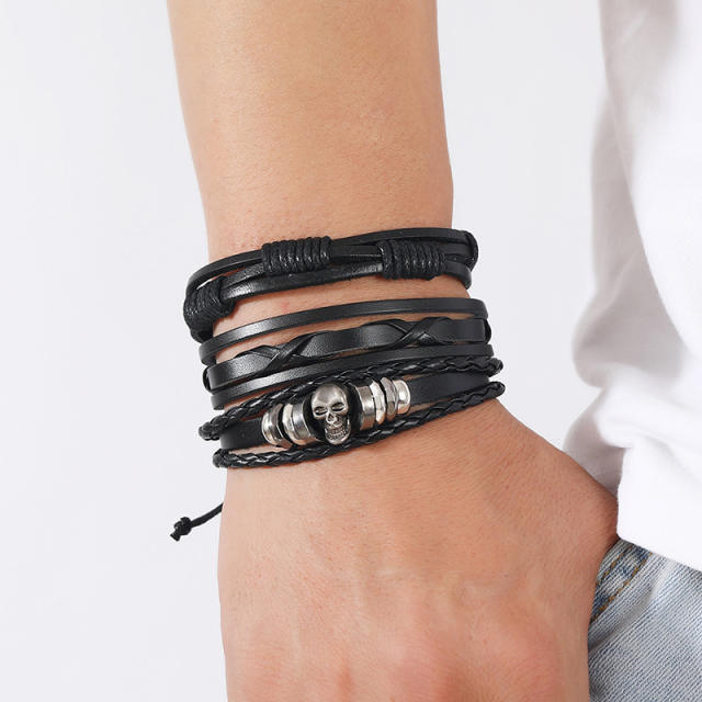 6pcs braid leather bracelet set for men