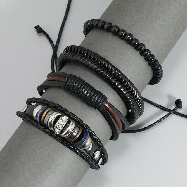 Casual handmade leather bracelet set for men