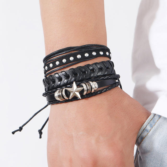 6pcs braid leather bracelet set for men