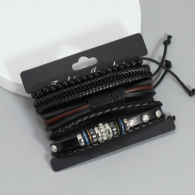 Casual handmade leather bracelet set for men