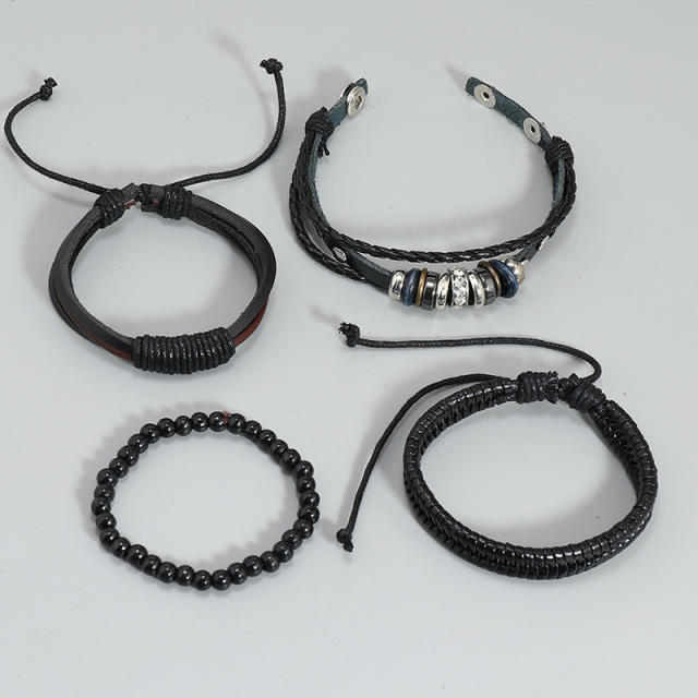 Casual handmade leather bracelet set for men