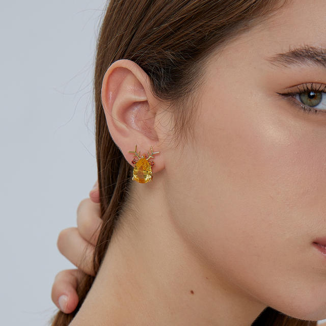 Christmas series deer design real gold plated studs earrings