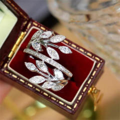 Luxury pave setting diamond leaf shape women rings