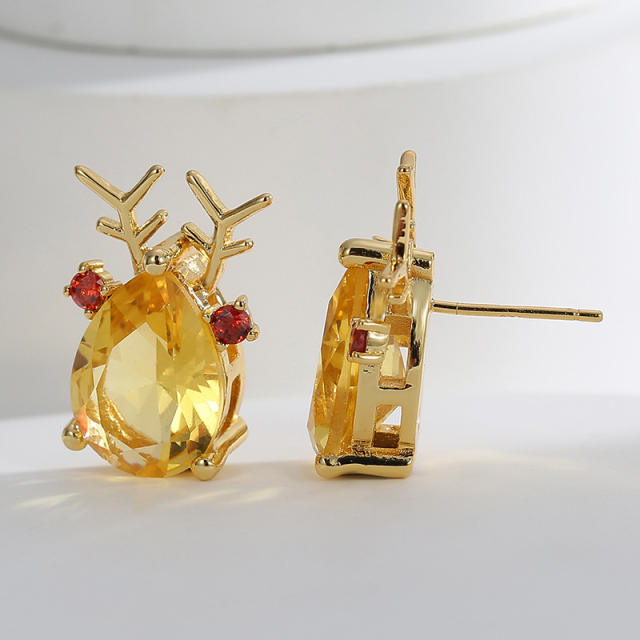 Christmas series deer design real gold plated studs earrings