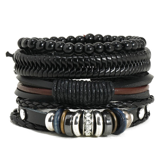 Casual handmade leather bracelet set for men