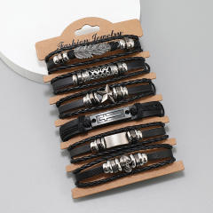 Hiphop black color leather bracelet for men