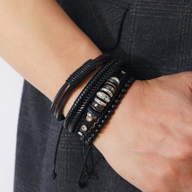 Casual handmade leather bracelet set for men