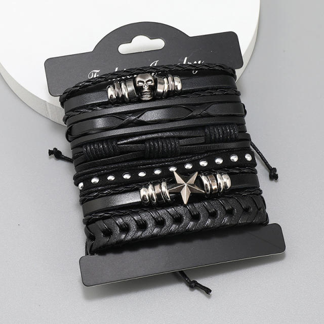 6pcs braid leather bracelet set for men