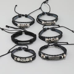 Hiphop black color leather bracelet for men