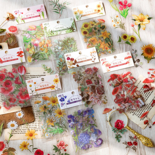 PET plant flower design stickers