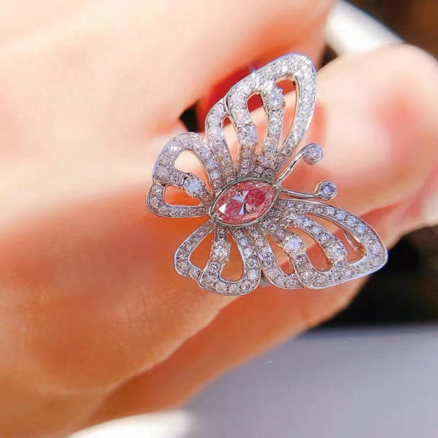 INS hollow butterfly diamond rings for women