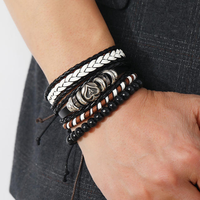 Occident fashion vintage handmade leather bracelet set for men